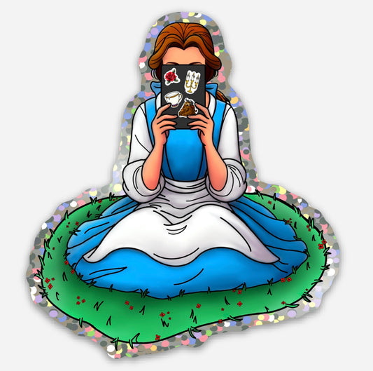 Glittery Princess Belle on her eReader sticker